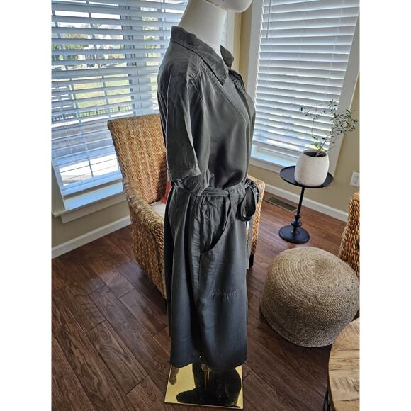 Lands' End Indigo Tencel Fiber Midi Dress Women's 1X Army Green Preppy Safari - Picture 2 of 9